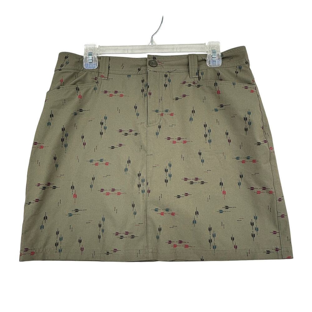 Eddie Bauer Skort Size 8 Olive Green Arrow Print Adventurer 2.0‎ Shorts Skirt